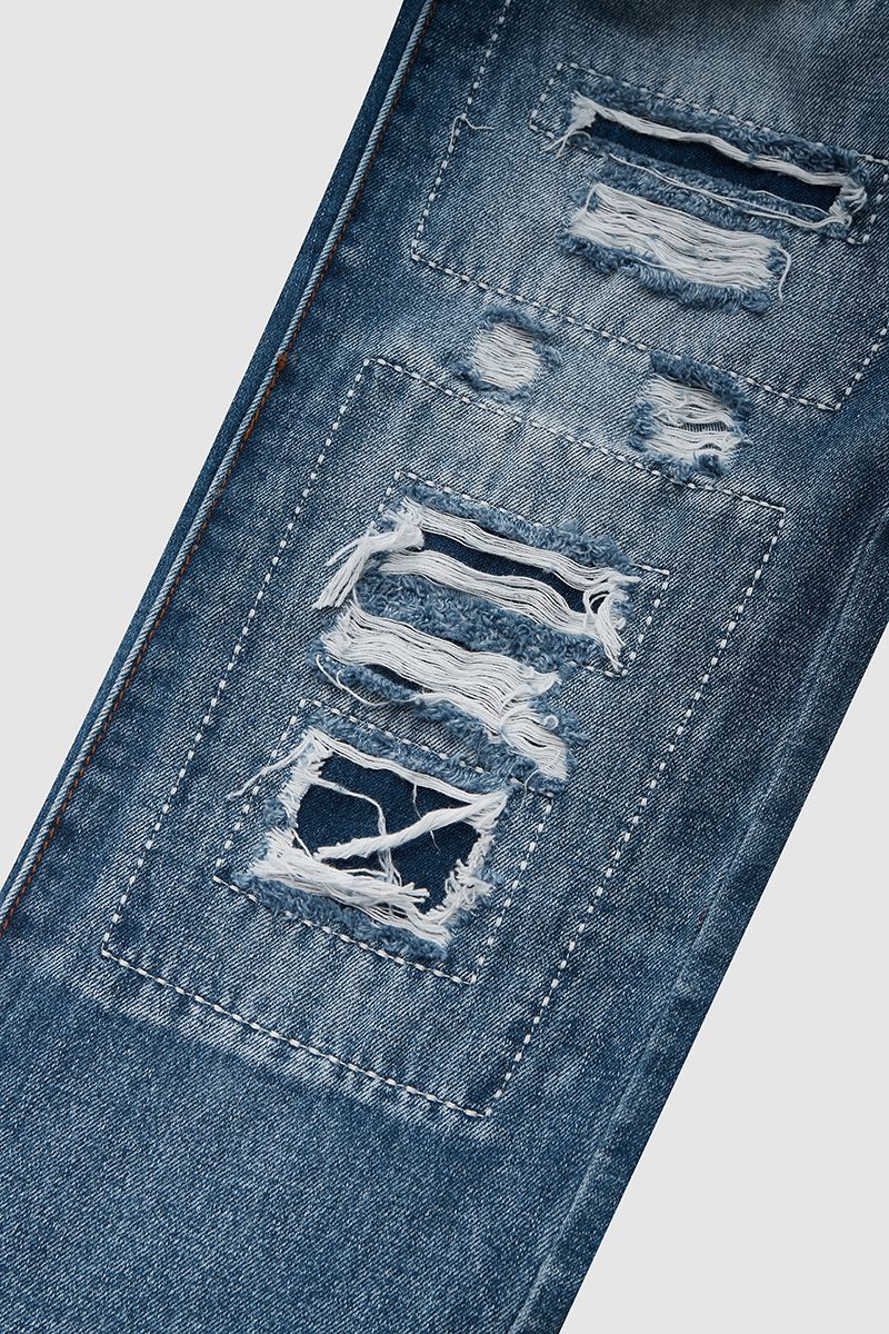Ladder Distressed Patched Low Waist Jeans-Pinkami