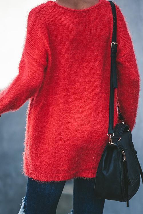 Round Neck Long Sleeve Loose Sweater-Pinkami