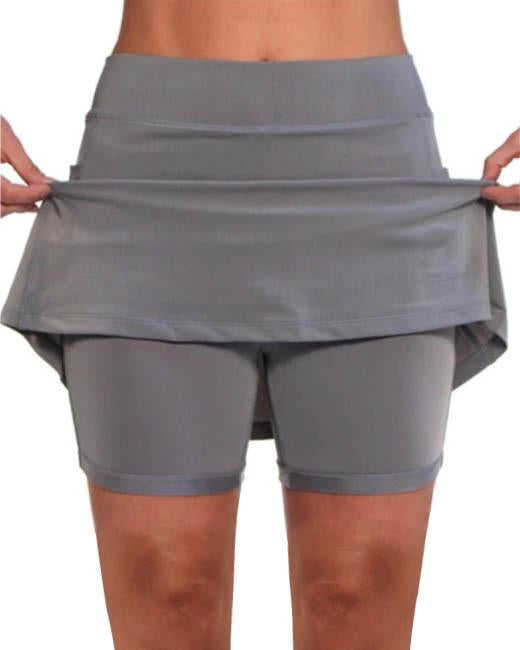 Solid High Waist Pocket Detail Sports Skort-Pinkami