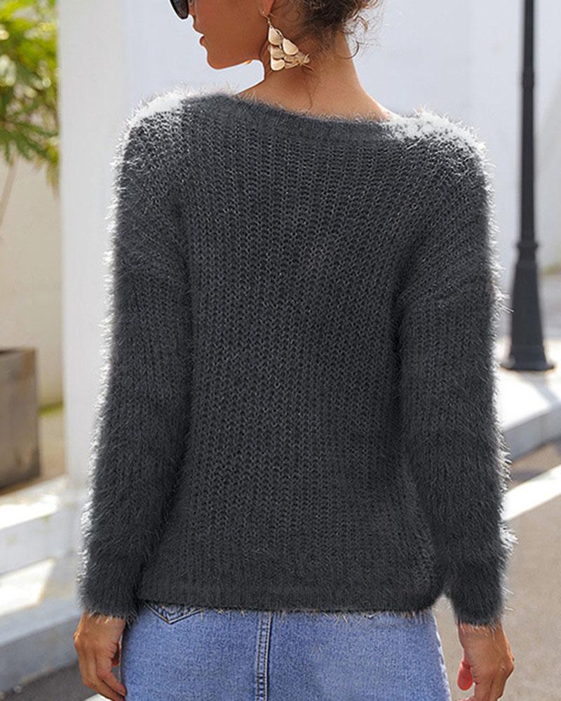 Beaded Trim Chunky Knit Sweater-Pinkami