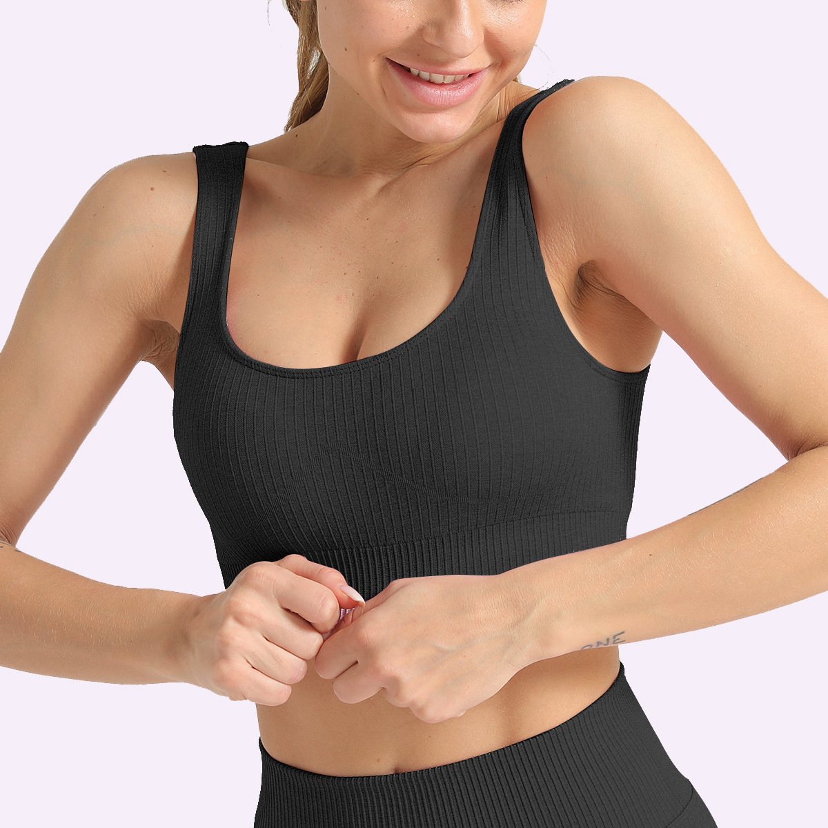 Ribbed Scoop Neck Backless Sports Bra-Pinkami
