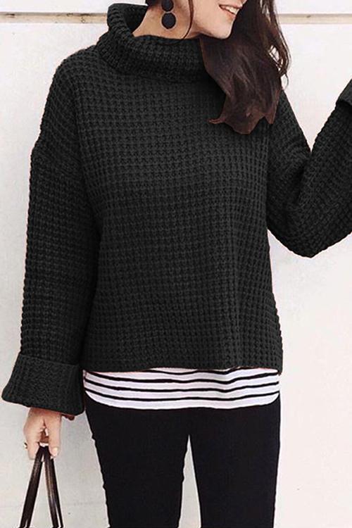 Casual high Neck Long Sleeve Sweater-Pinkami