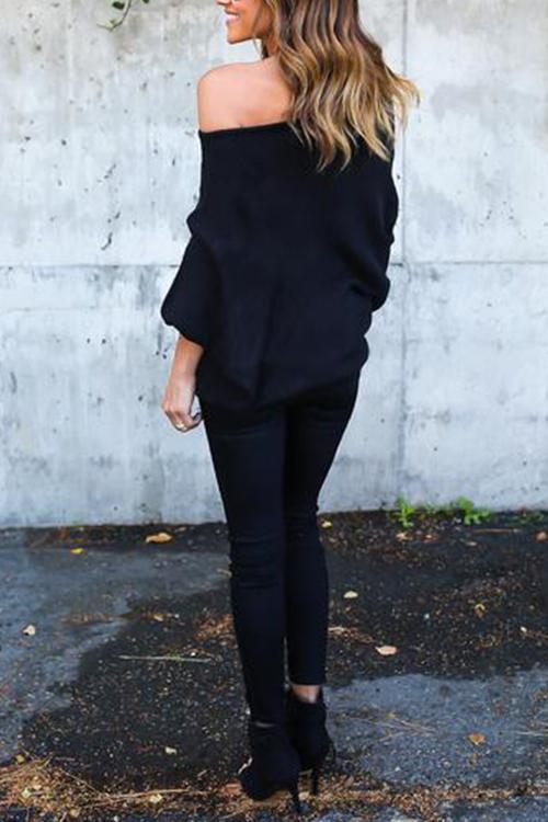 Off-the-shoulder Bat Sleeve Sweater-Pinkami