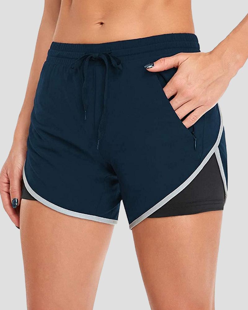 Contrast Binding Pocket Detail Drawstring Waist Sports Shorts-Pinkami