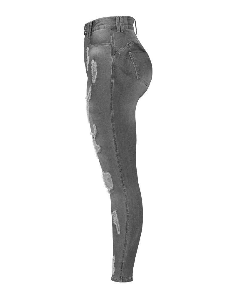 Women Extreme Distressed High Waist Skinny Jeans-Pinkami