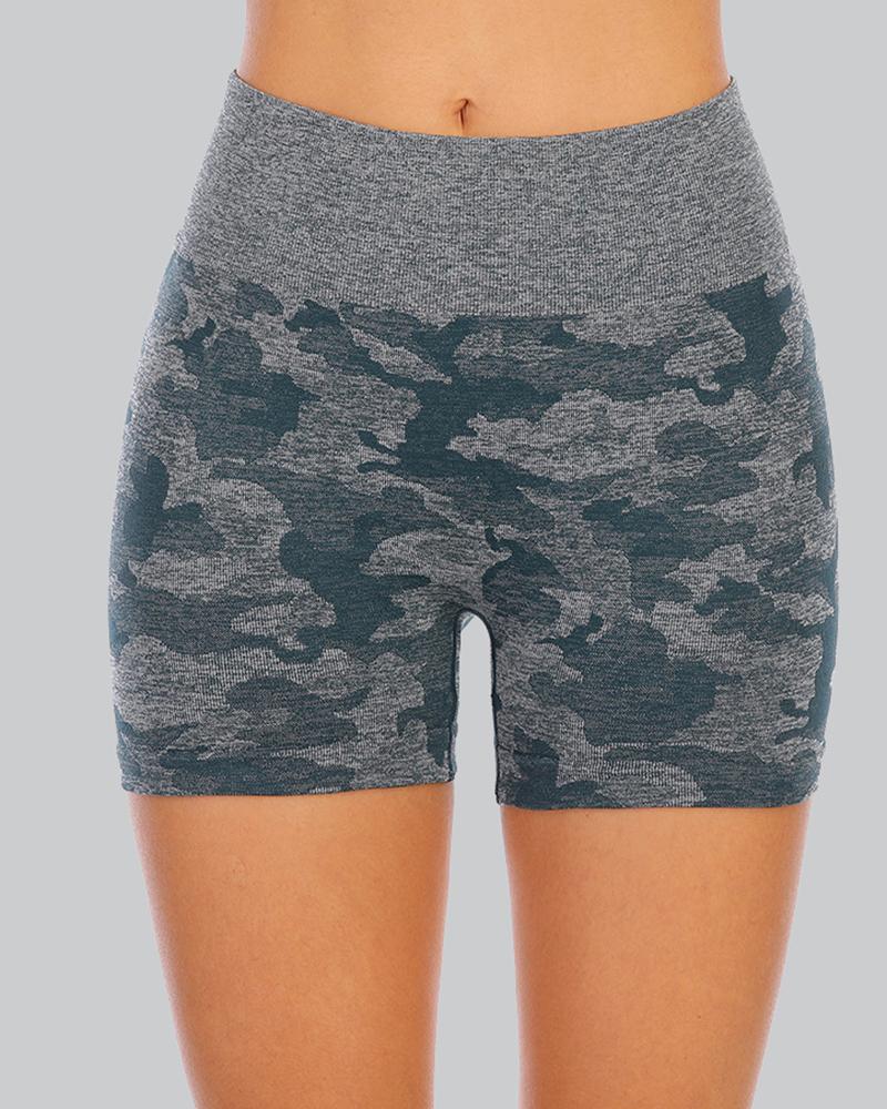 Graphic Print High Waist Sports Shorts-Pinkami