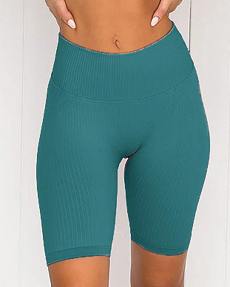 Rib-knit Wide Waistband Butt Lifting Sports Shorts-Pinkami