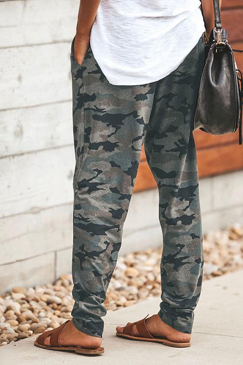 Fashion Elastic Bandage Printed Casual Camouflage Pants-Pinkami