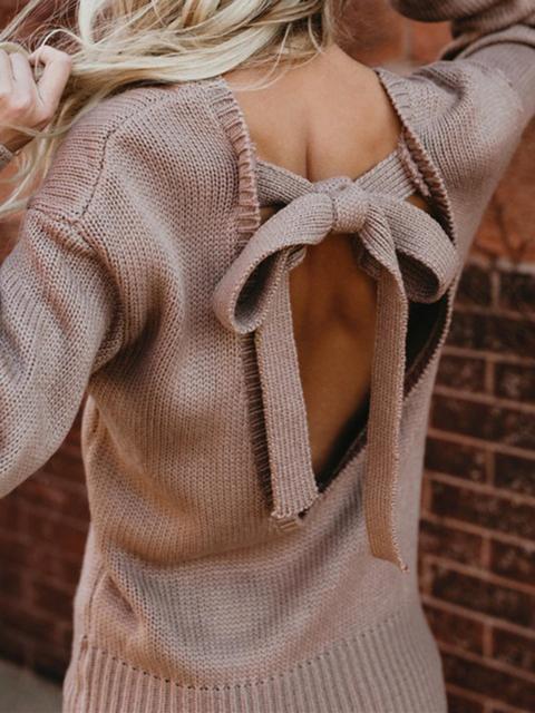 Back Straps Solid Color Knitted Lightweight Sweater-Pinkami