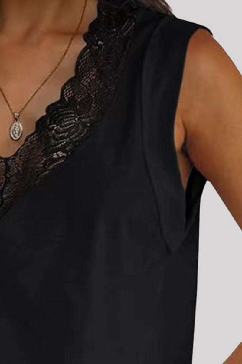 Solid Contrast Lace Tank Top-Pinkami