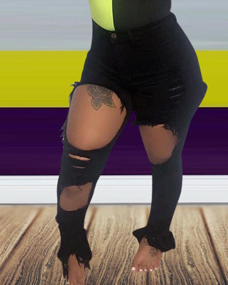 Women Plus Raw Hem Distressed Split Hem Skinny Jeans-Pinkami