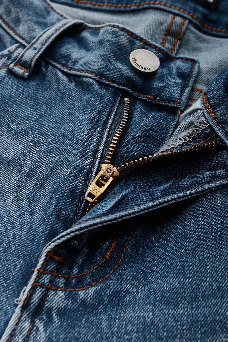 Ladder Distressed Patched Low Waist Jeans-Pinkami