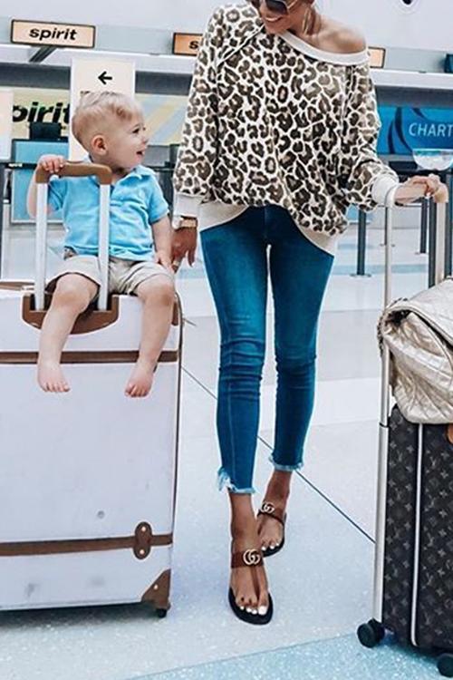 Leopard Print Color Long Sleeve T-shirt-Pinkami