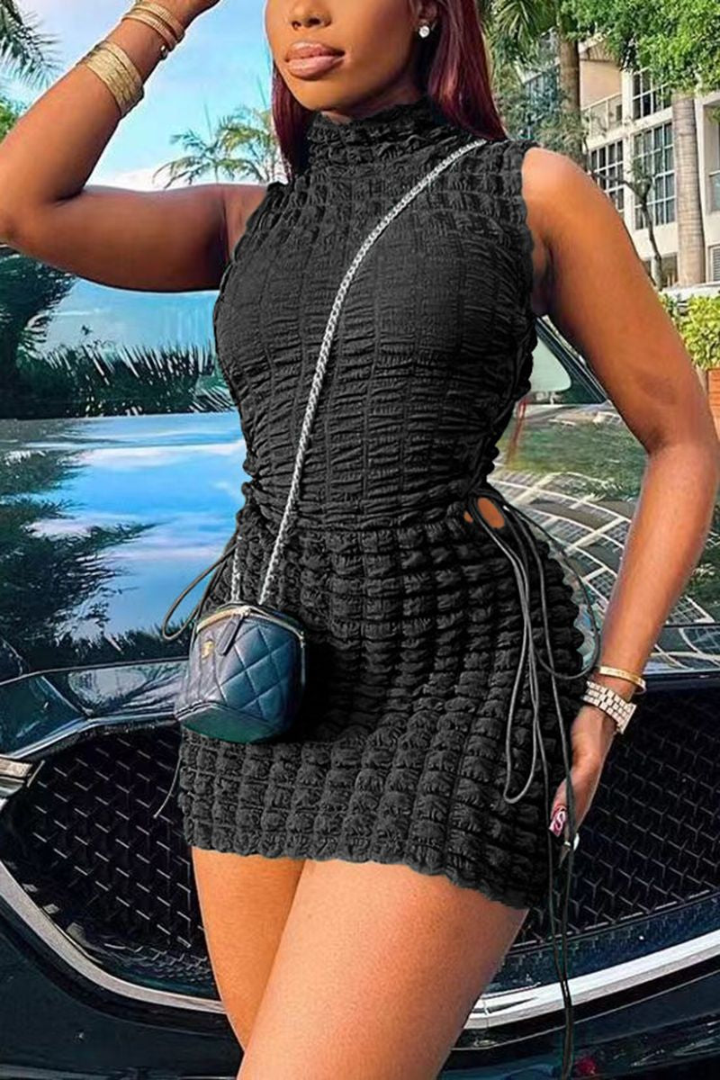 Smocked Lace Up Side Bodycon Dress