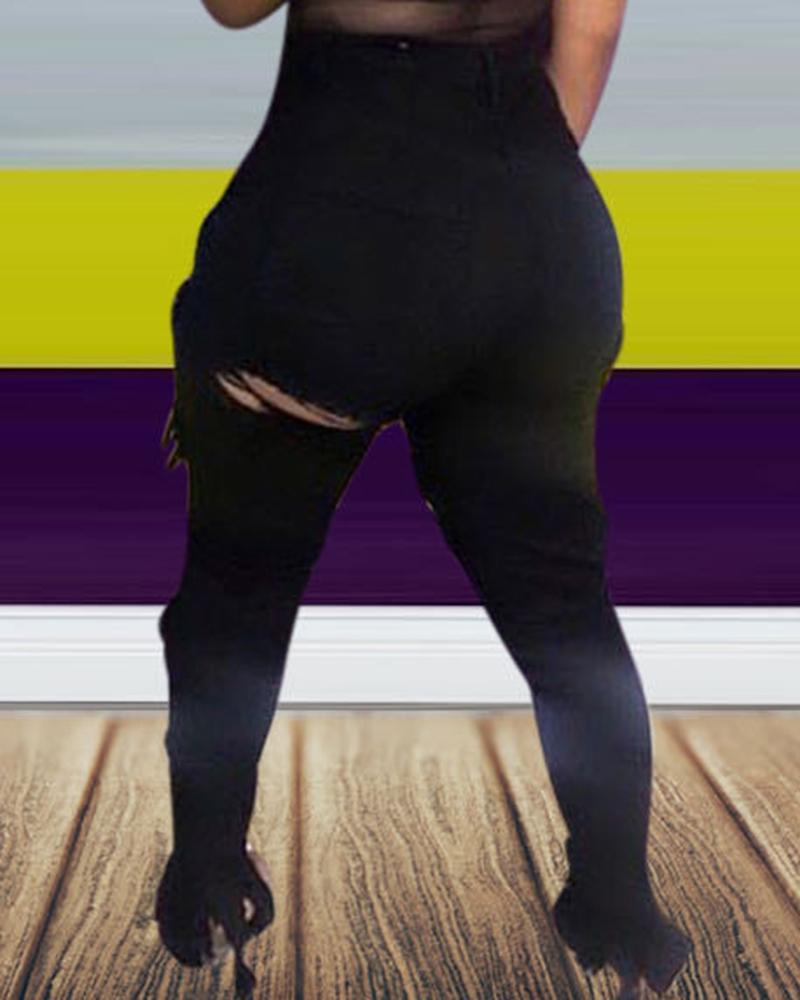 Women Plus Raw Hem Distressed Split Hem Skinny Jeans-Pinkami