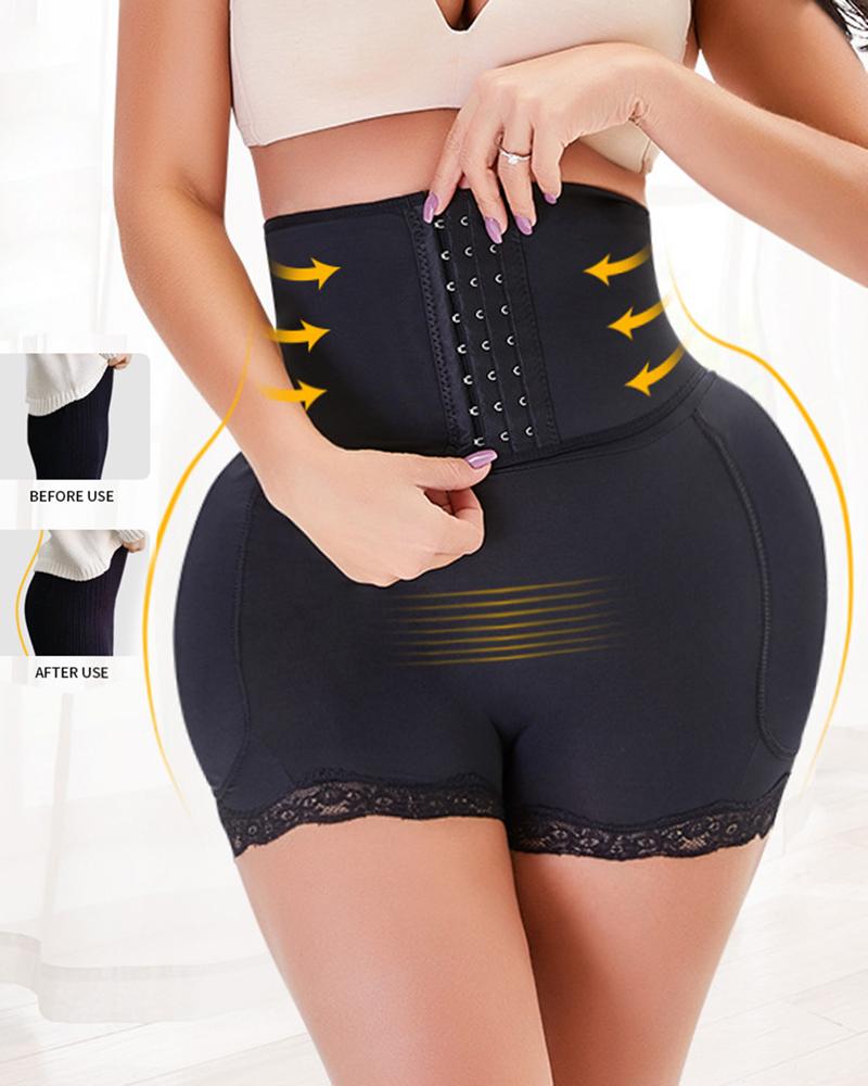 Floral Lace Hook And Eye Butt Lifting High Waist Shapewear Shorts-Pinkami