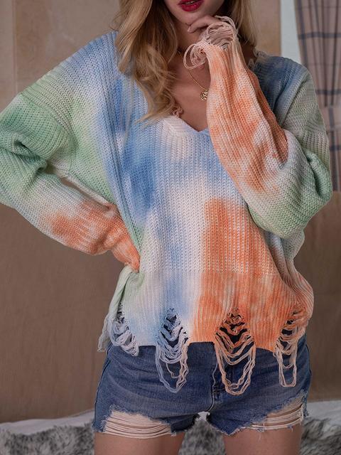 Tie-dye Print V-neck Sweater-Pinkami