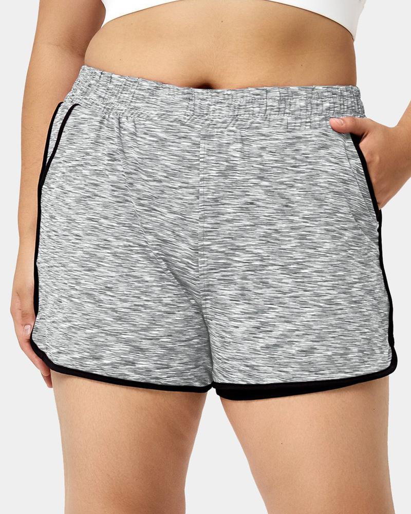 Space Dye Contrast Striped Slant Pocket Sports Shorts-Pinkami