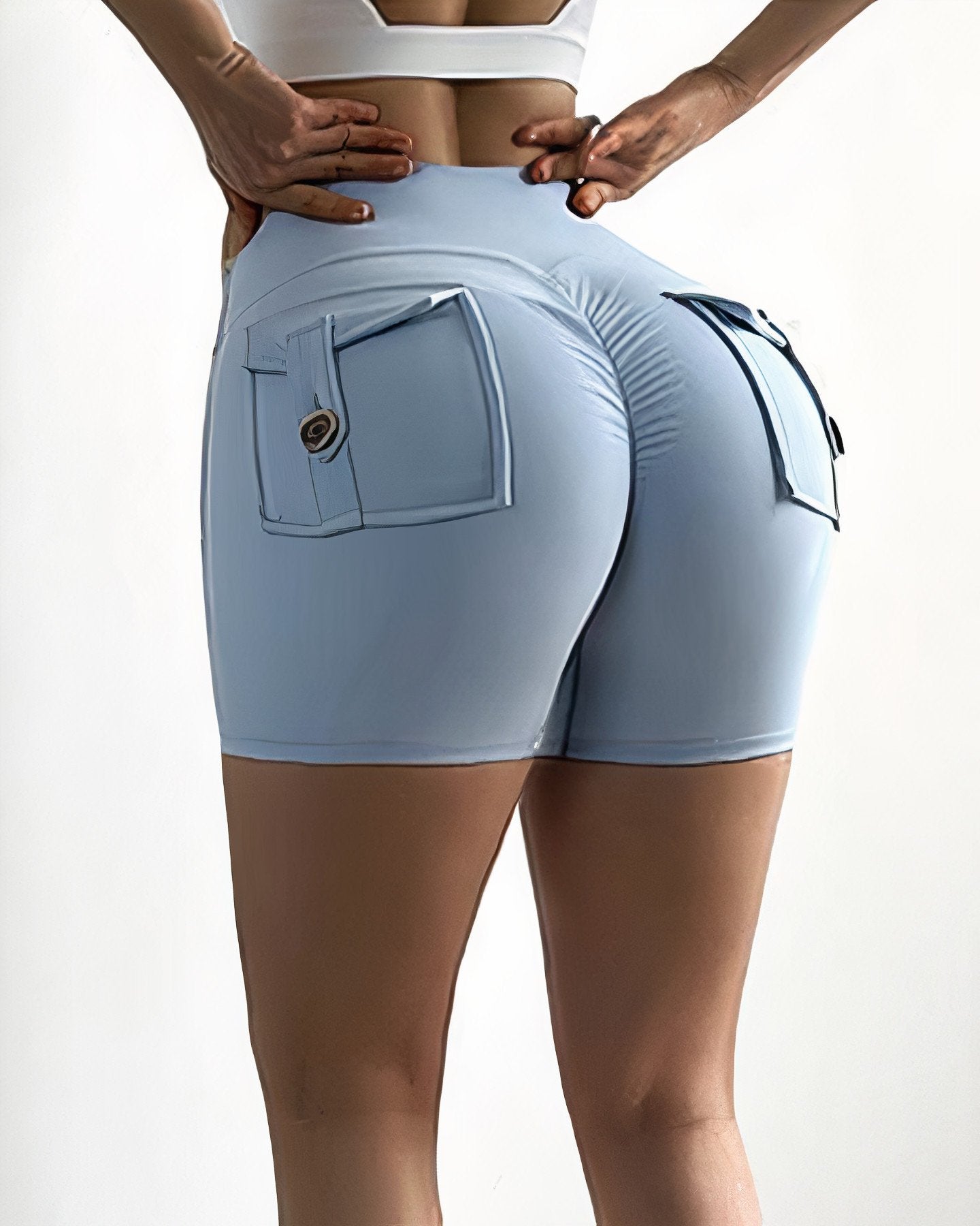 Flap Pocket Ruched Back Sports Shorts-Pinkami