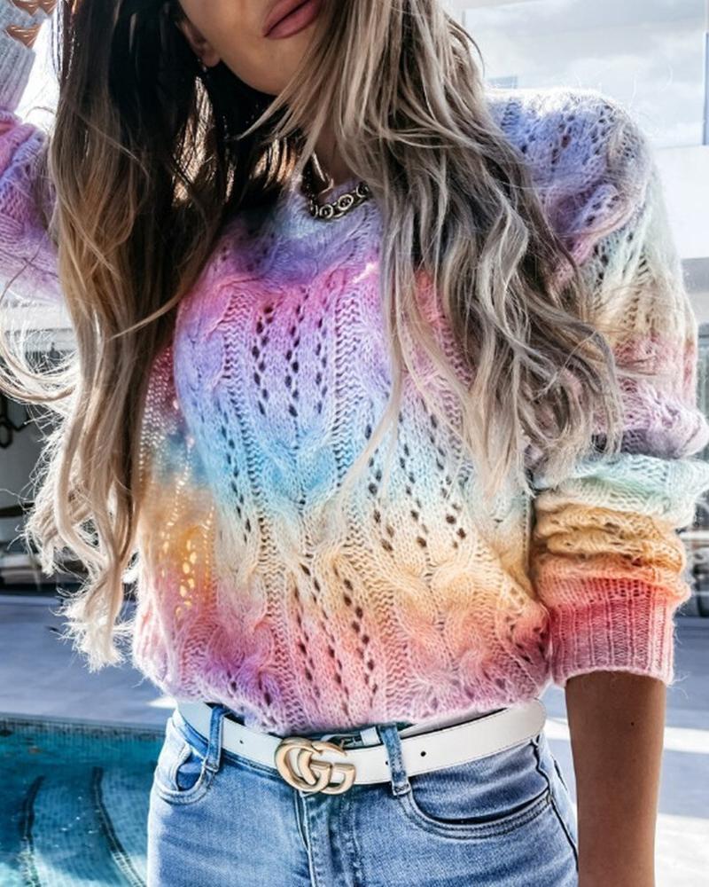 Ombre Mixed Knit Round Neck Sweater