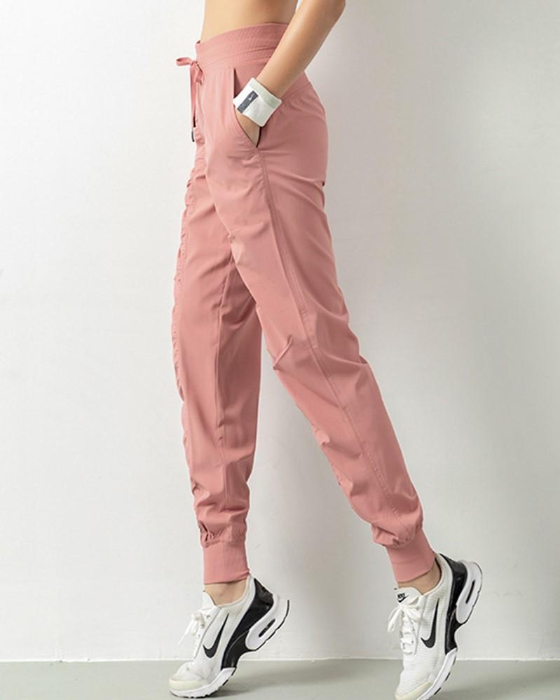 Quick Dry Drawstring Waist Ruched Front Sports Pants For Women-Pinkami