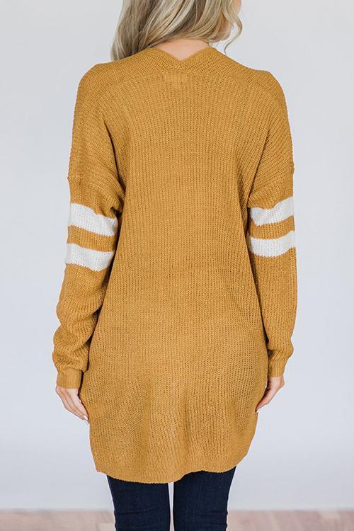 Striped Colorblock Long Sweater Cardigan-Pinkami