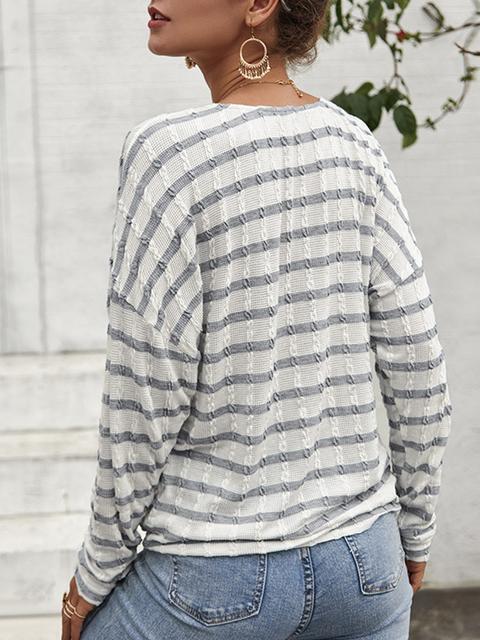 Striped Pattern Button Strap Knit Cardigan-Pinkami