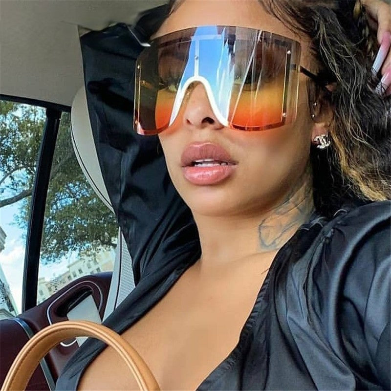 Oversized Gradient Rimless Metal Flat Top Retro Sunglasses