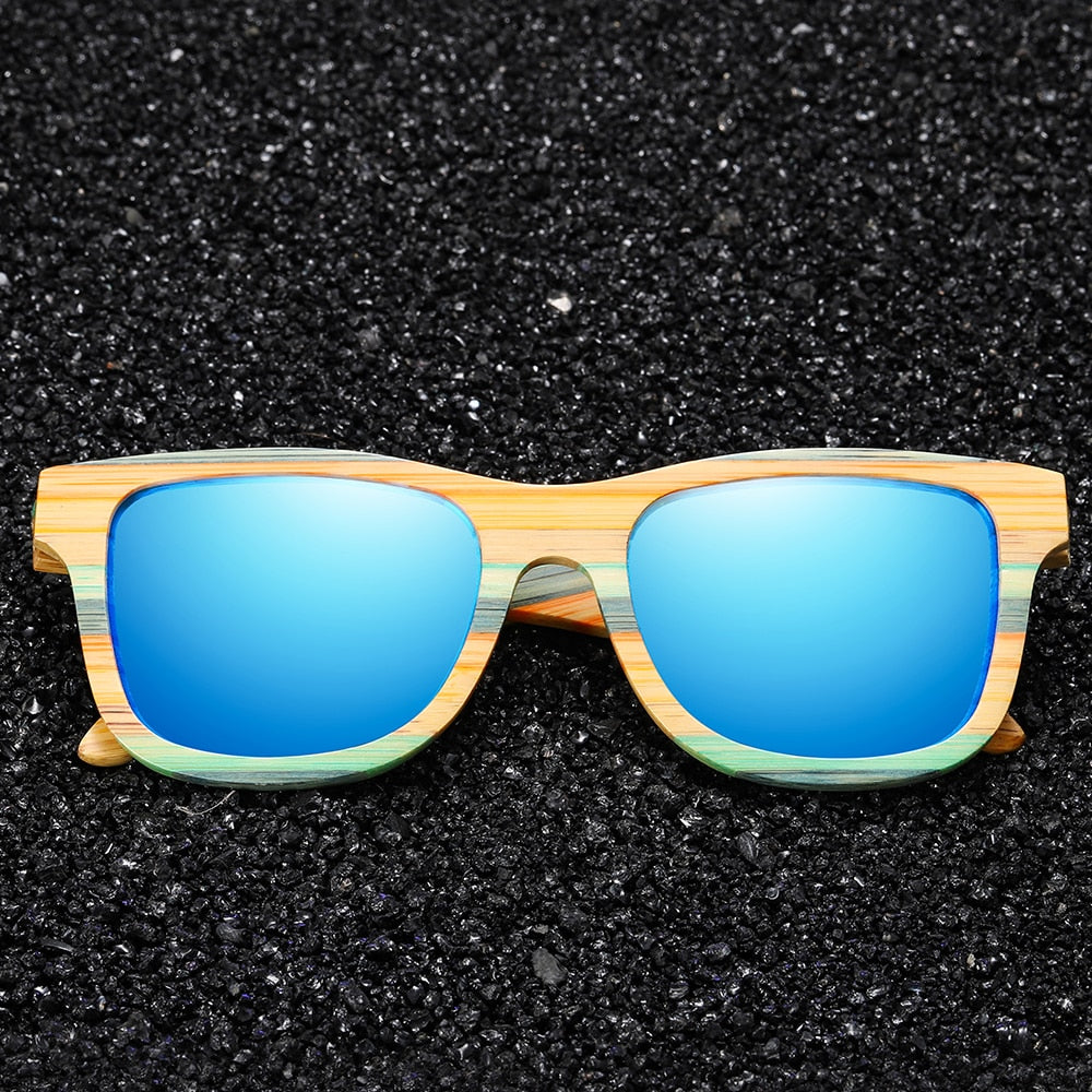 Skateboard Wood Bamboo Polarized Mirror Square Sunglasses
