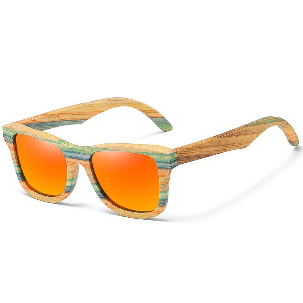 Skateboard Wood Bamboo Polarized Mirror Square Sunglasses
