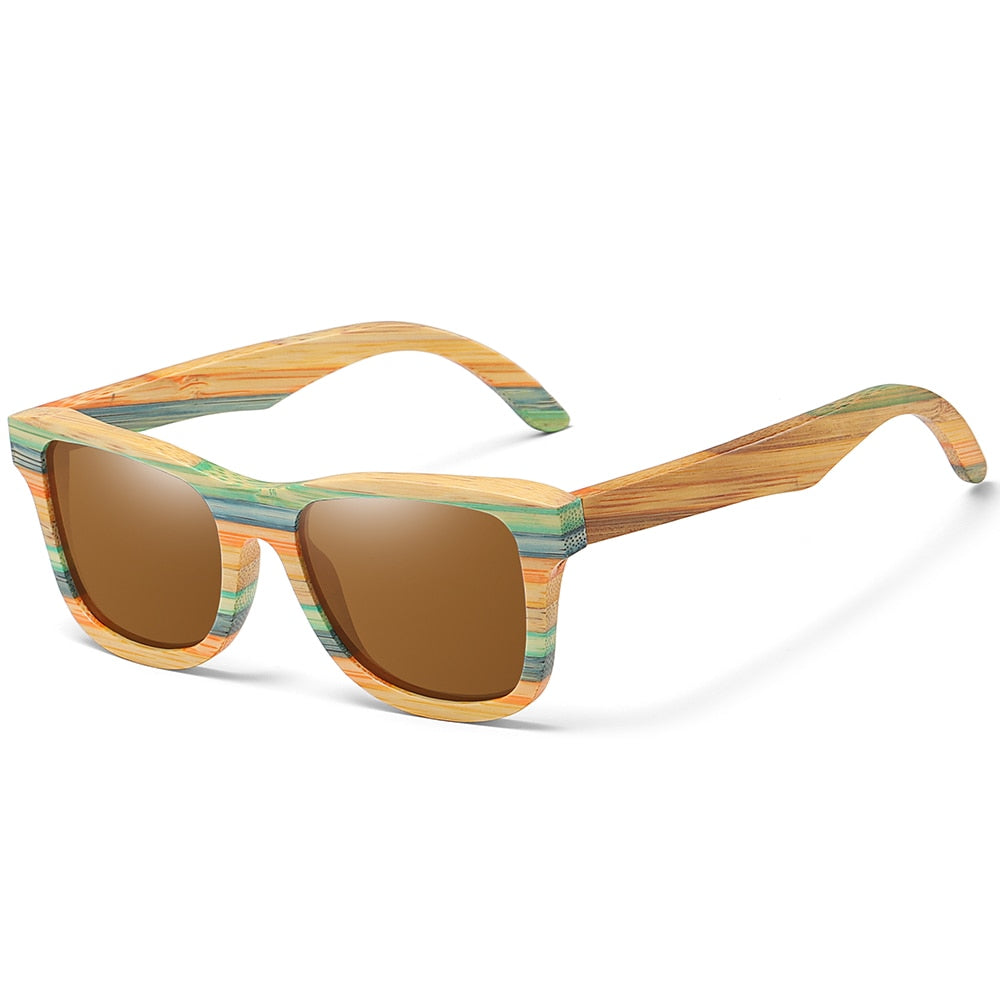 Skateboard Wood Bamboo Polarized Mirror Square Sunglasses