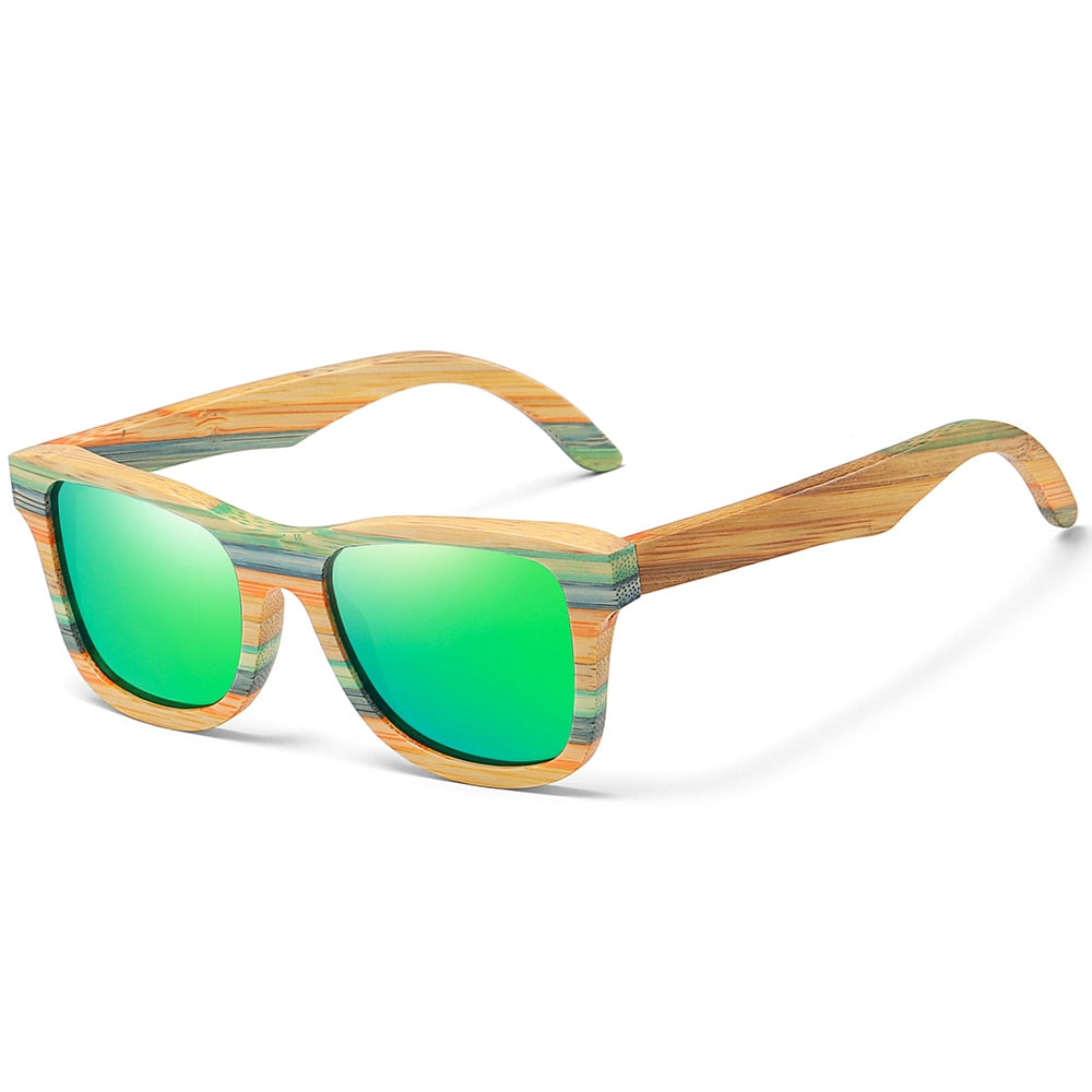 Skateboard Wood Bamboo Polarized Mirror Square Sunglasses