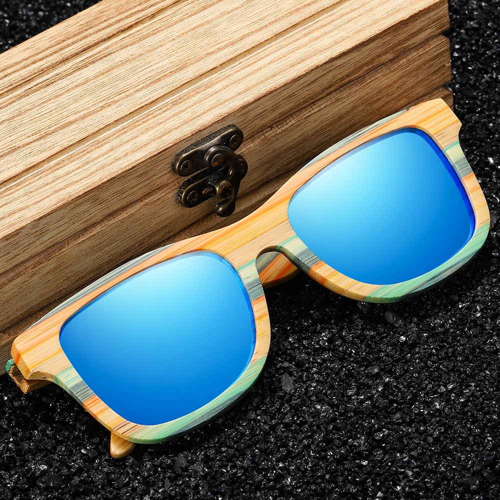 Skateboard Wood Bamboo Polarized Mirror Square Sunglasses