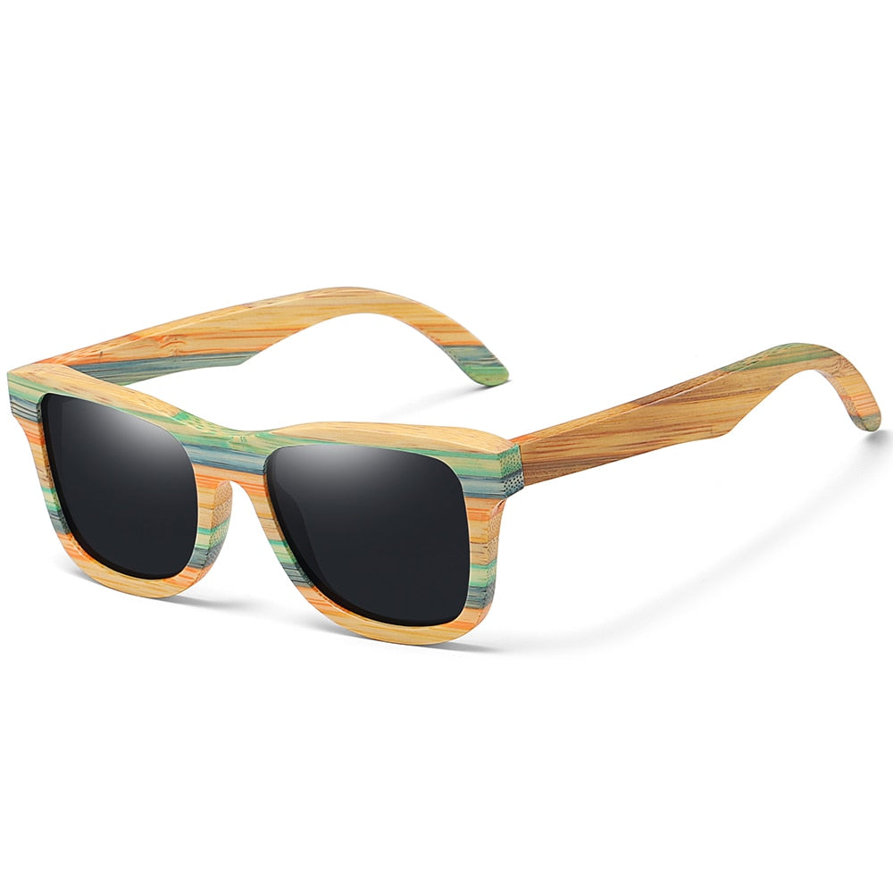 Skateboard Wood Bamboo Polarized Mirror Square Sunglasses