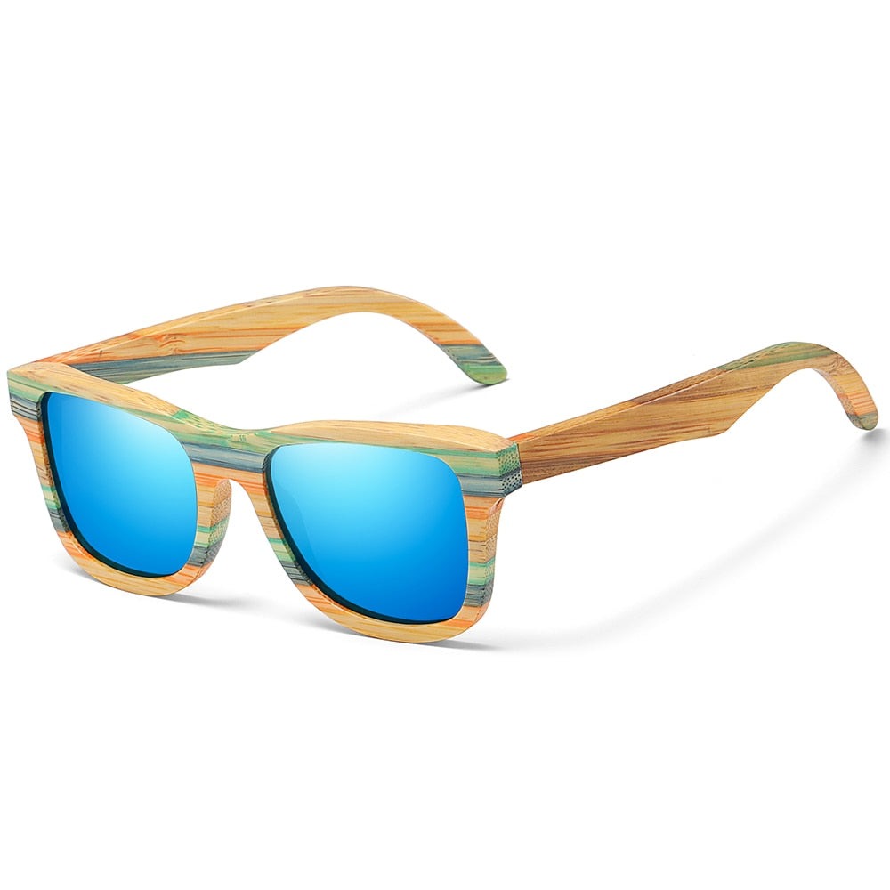 Skateboard Wood Bamboo Polarized Mirror Square Sunglasses