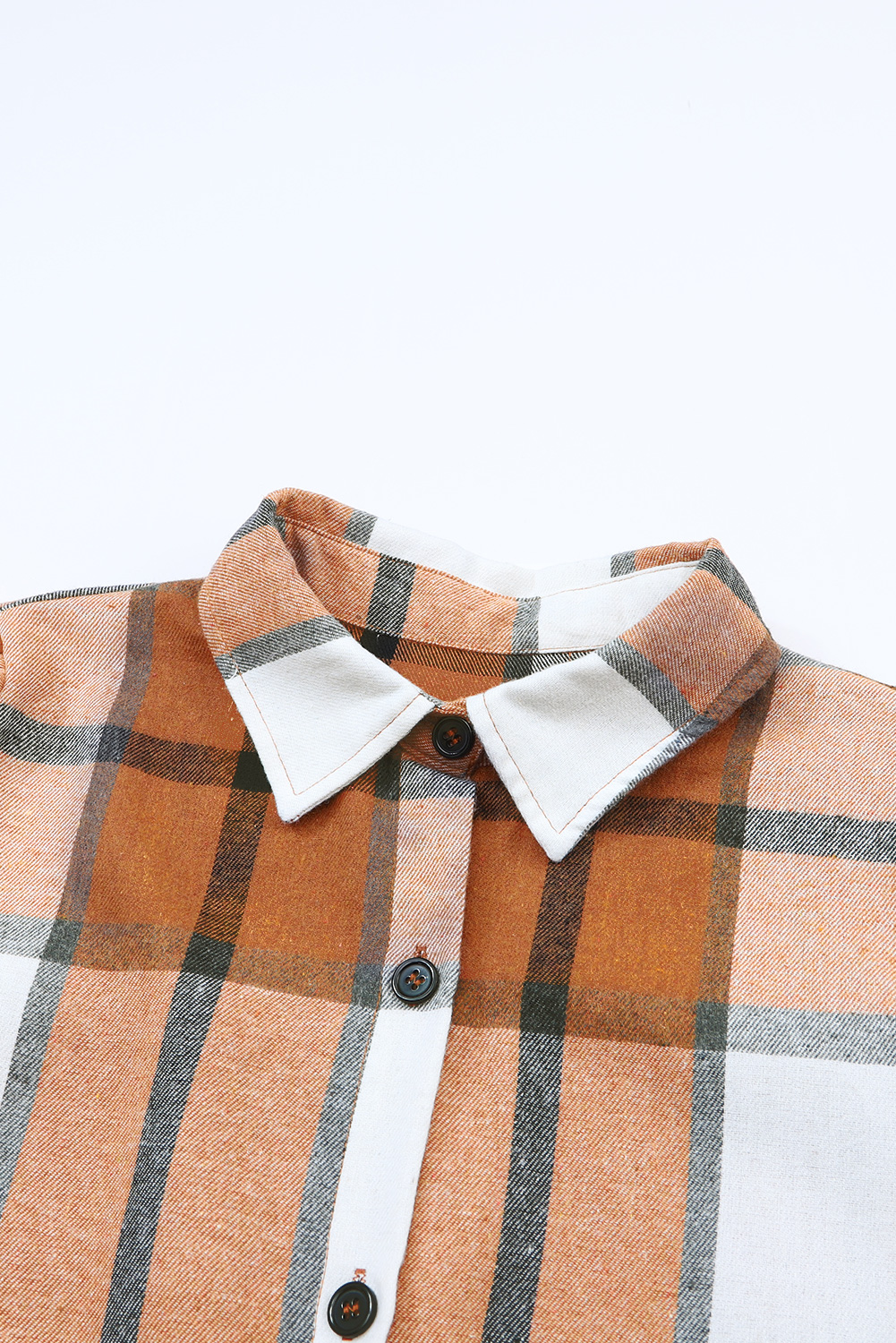 Khaki Plaid Pattern Collared Neck Ruffled Sleeve Shirt Casual Dress