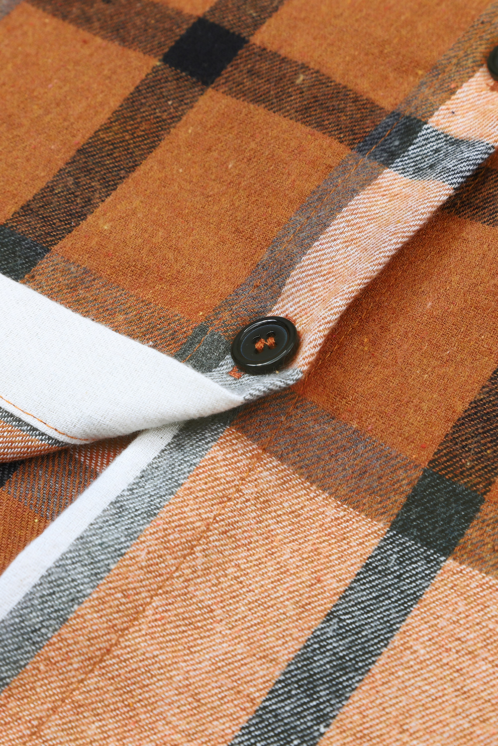 Khaki Plaid Pattern Collared Neck Ruffled Sleeve Shirt Casual Dress