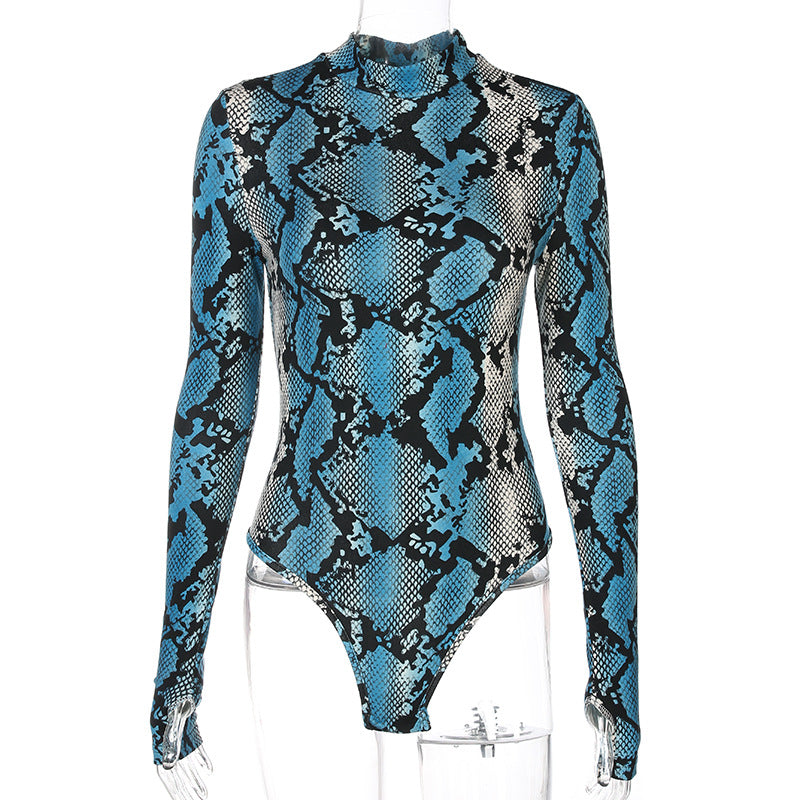Snake Skin Print Turtle Print Long Sleeve Bodysuit