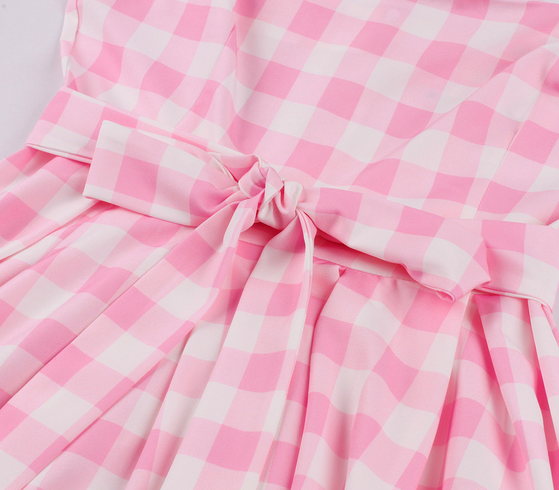 Barbie Pink Plaid Striped Skater Midi Dress