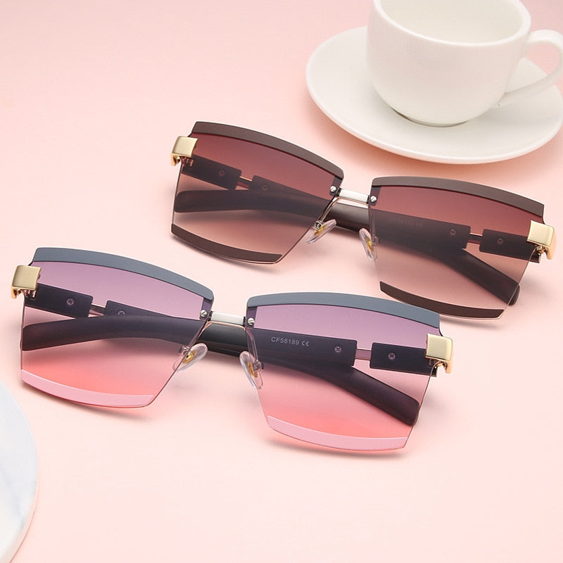 Contrast Rimless Rectangle Sunglasses