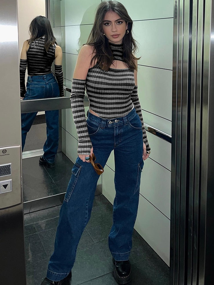 Grunge Contrast Striped Knit Bodysuit