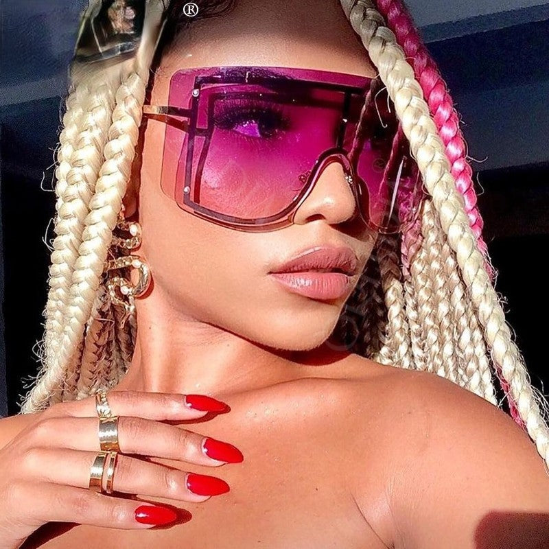 Oversized Gradient Rimless Metal Flat Top Retro Sunglasses
