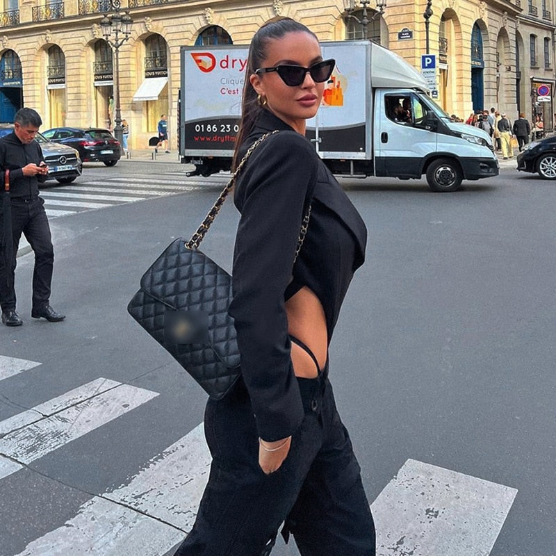 Deep V Backless High Cut Bodycon Bodysuit