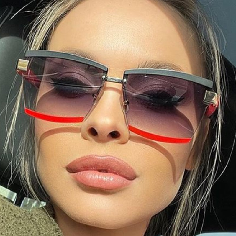 Contrast Rimless Rectangle Sunglasses