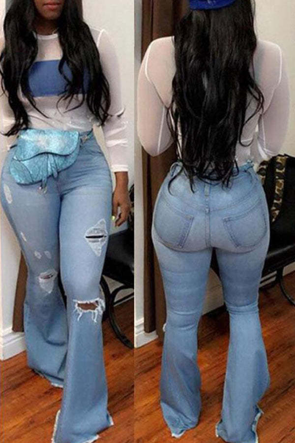 Retro Ripped Flared Jeans