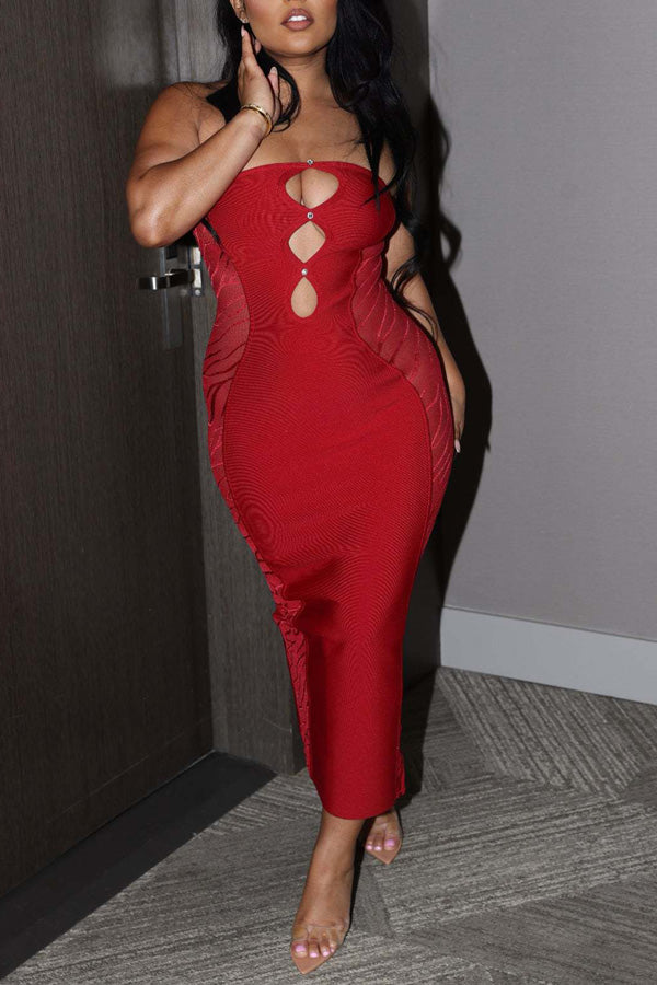 Strapless Hollow Stitching Slim Maxi Dress