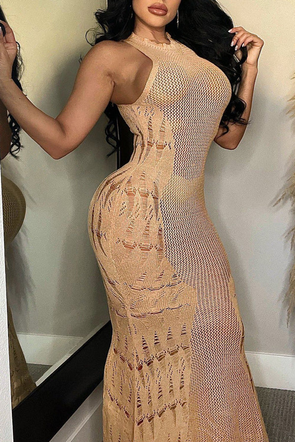 Solid Knit Cutout Beach Maxi Dress