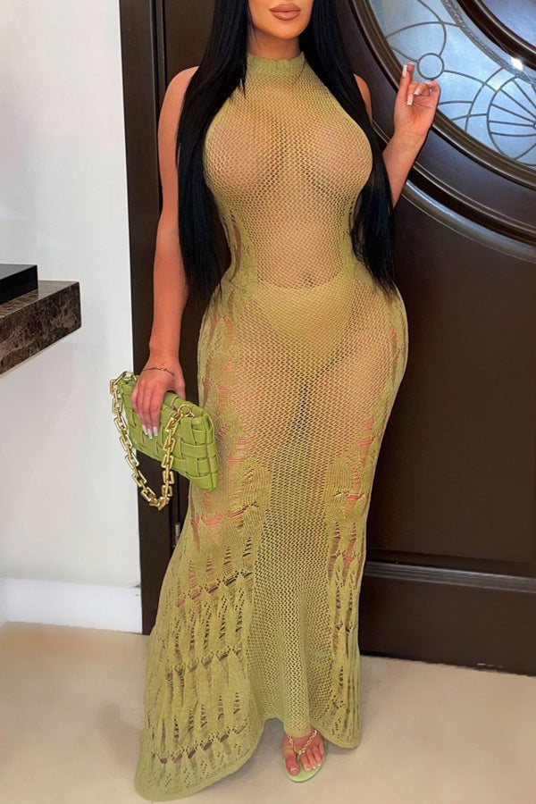 Solid Knit Cutout Beach Maxi Dress