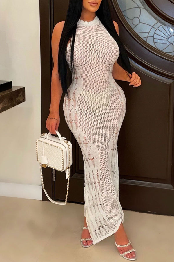 Solid Knit Cutout Beach Maxi Dress