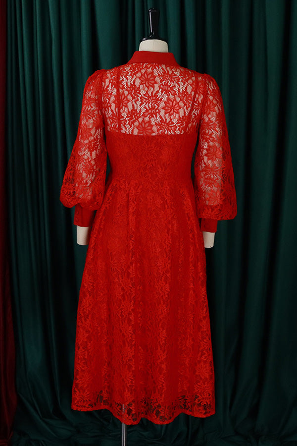 Casual Elegant Lace Swing Midi Dress